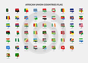 African Union Countries flag chat icons set