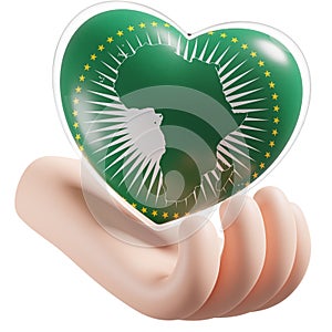 African Union flag with heart hand care