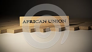 African Union written on wooden surface. Concept created from wooden sticks