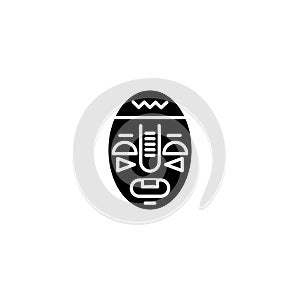 African vodoo mask black icon concept. African vodoo mask flat vector symbol, sign, illustration.