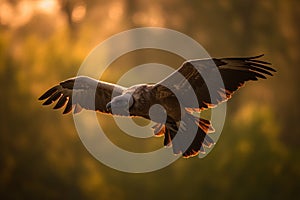African vulture in flight sunset. - Generative AI art