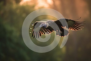 African vulture in flight sunset. - Generative AI art