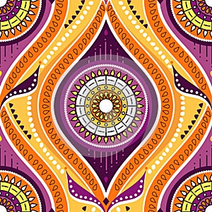 African wax or Ankara vector seamless pattern, Batic textile design with floral mandalas - traditional ornament from Kenya