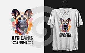 African Wild dog watercolor t-shirt template design