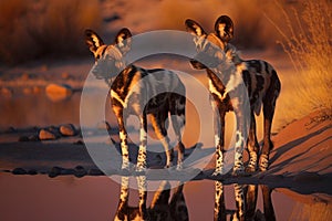 African wild dogs in evening light