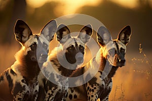 African wild dogs in evening light