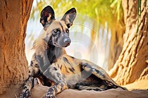 African Wild Dogs Resting in Savanna Shade