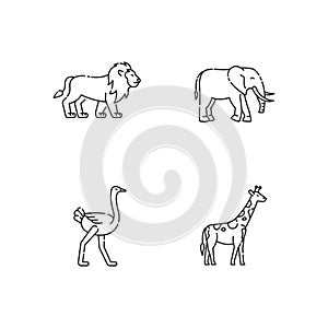 African wildlife pixel perfect linear icons set