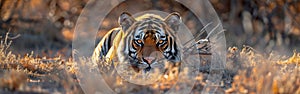 African Wildlife Safari: Majestic Tigers Resting in Namibian Park - Panoramic Banner Landscape
