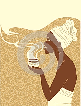 African woman with cup of coffee