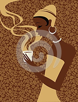 African woman with cup of coffee