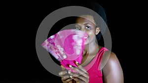 An African Woman With Fan Isolated