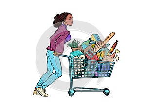 African woman with a full grocery cart