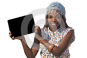 African Woman Holding a Blank black Sign