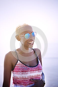 African Woman Lady Summer Beach Smiling Concept