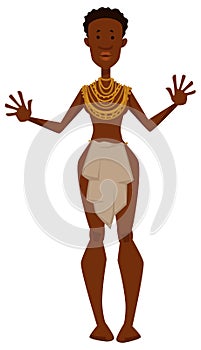 African woman naked in loincloth and gold necklaces tribe member