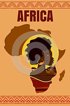 African woman poster portrait on Africa map continent