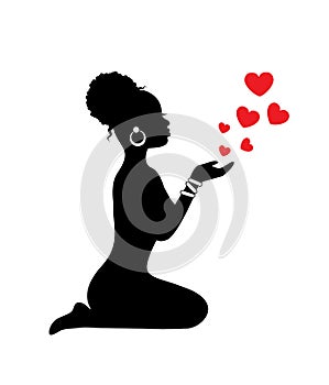 African woman sending hearts