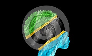 African woman silhouette with Tanzania national flag