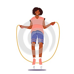 African Woman in Sportswear Exercising with Jump Rope. Adult Female Character Sports Recreation, Active Sparetime