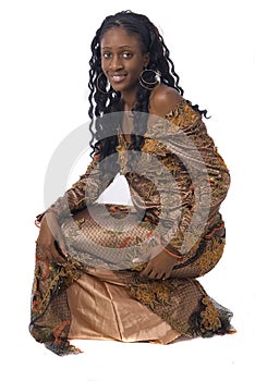 African woman wearing african clothes on white