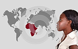 African woman and world map