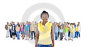 African Women Standing infront of Diversity Crowd Concept photo