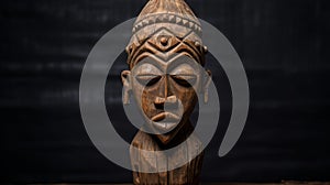 African Wood Head With Strong Emotional Impact