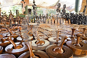 African wooden art souvenir sold on  open air market in Maputo, Mozambique