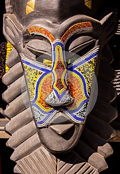 African wooden ethnic tribal ritual beards mask.