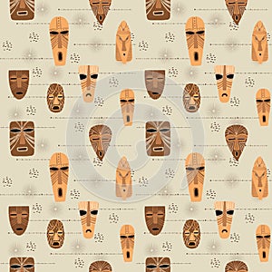 African wooden masks seamless pattern, hand drawn ethnical wallpaper, colorful background photo