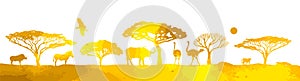 African yellow landscape with animals. Vector illustration