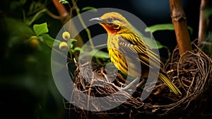 African yellow Weaver Bird on a nest