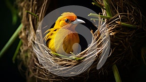 African yellow Weaver Bird on a nest