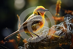 African yellow Weaver Bird on a nest