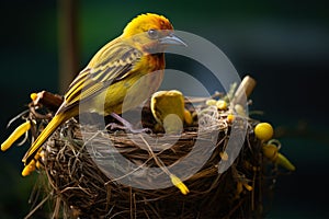 African yellow Weaver Bird on a nest