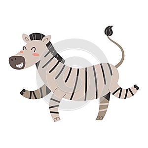 African zebra jumping and smiling, cute safari animal, cartoon character, isolated vector illustration