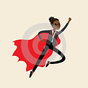 Africanamerican Woman looking like Super hero flying