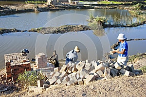 Africans working hard in brickyard
