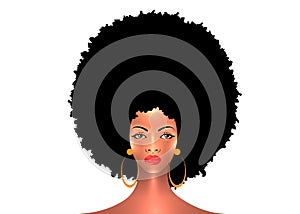 Portrait African American Woman, dark skin female face with beautiful traditional black Afro hair style, vector isolated photo