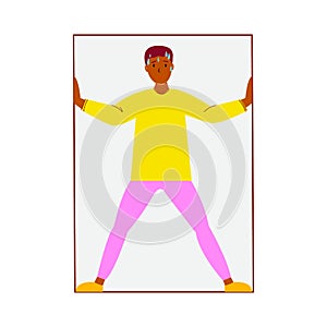 Afro American Boy suffering from claustrophobia, human fear concept vector Illustration on a white background.