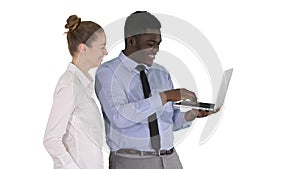 Afro american business adviser showing something on laptop scree
