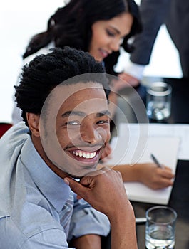 Afro-American businessman in a meeting