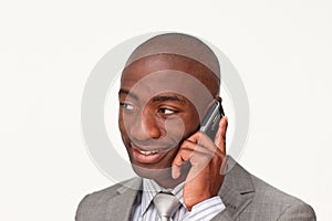 Afro-American businessman on mobile phone