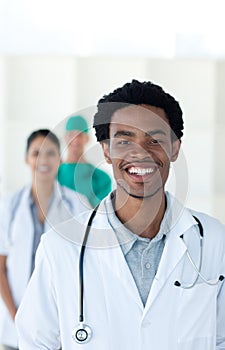 Afro-american doctor smiling at the camera