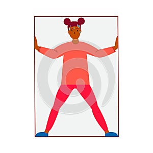 Afro American Girl suffering from claustrophobia, human fear concept vector Illustration on a white background.