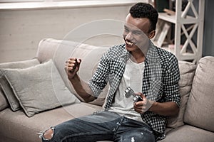 Afro American guy at home