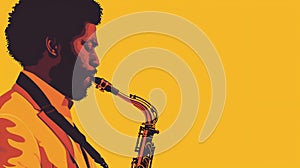 Afro-American male jazz musician saxophonist playing a saxophone in an abstract vintage distressed style painting