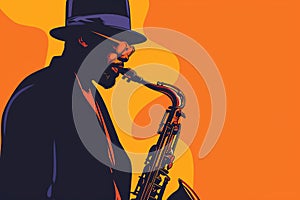 Afro-American male jazz musician saxophonist playing a saxophone in an abstract vintage distressed style painting