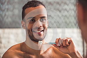 Afro American man in bathroom